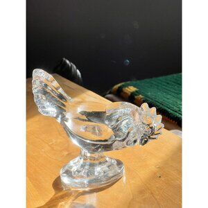 VTG 1940s Rooster Hen Chicken New Martinsville Viking Clear Glass Figurine 5.25"